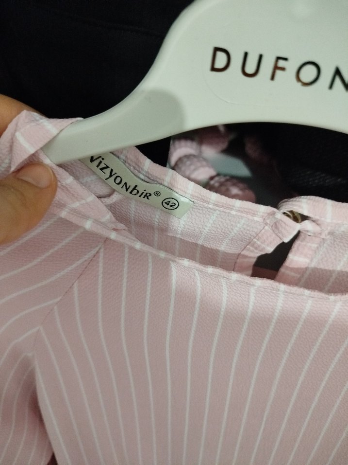 Pembe Çizgili Mini Tunik Bluz - Görsel 4