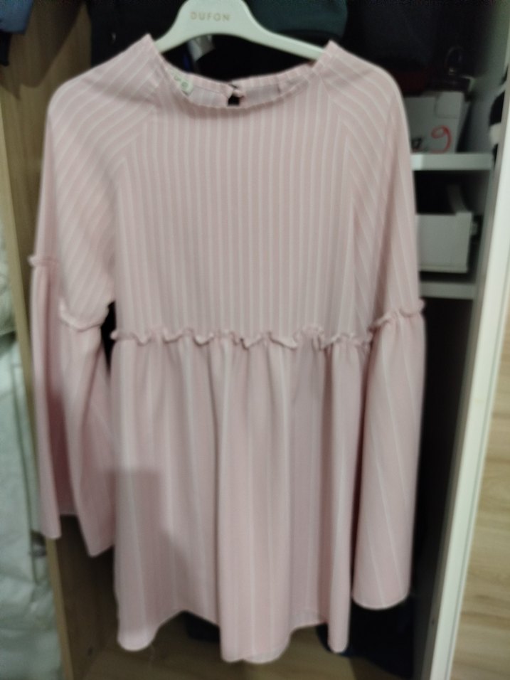 Pembe Çizgili Mini Tunik Bluz - Görsel 2