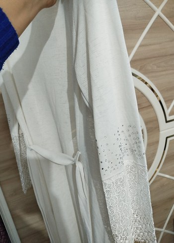 Dantel Detaylı Pembe -beyaz Kadın  sabahlık - Görsel 7