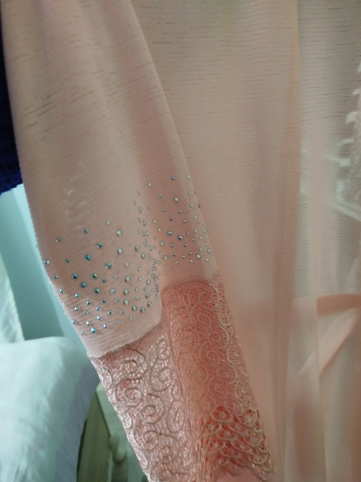 Dantel Detaylı Pembe -beyaz Kadın  sabahlık - Görsel 2