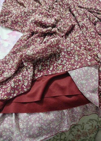 Bordo Çiçekli Uzun Bohem Elbise - Görsel 3