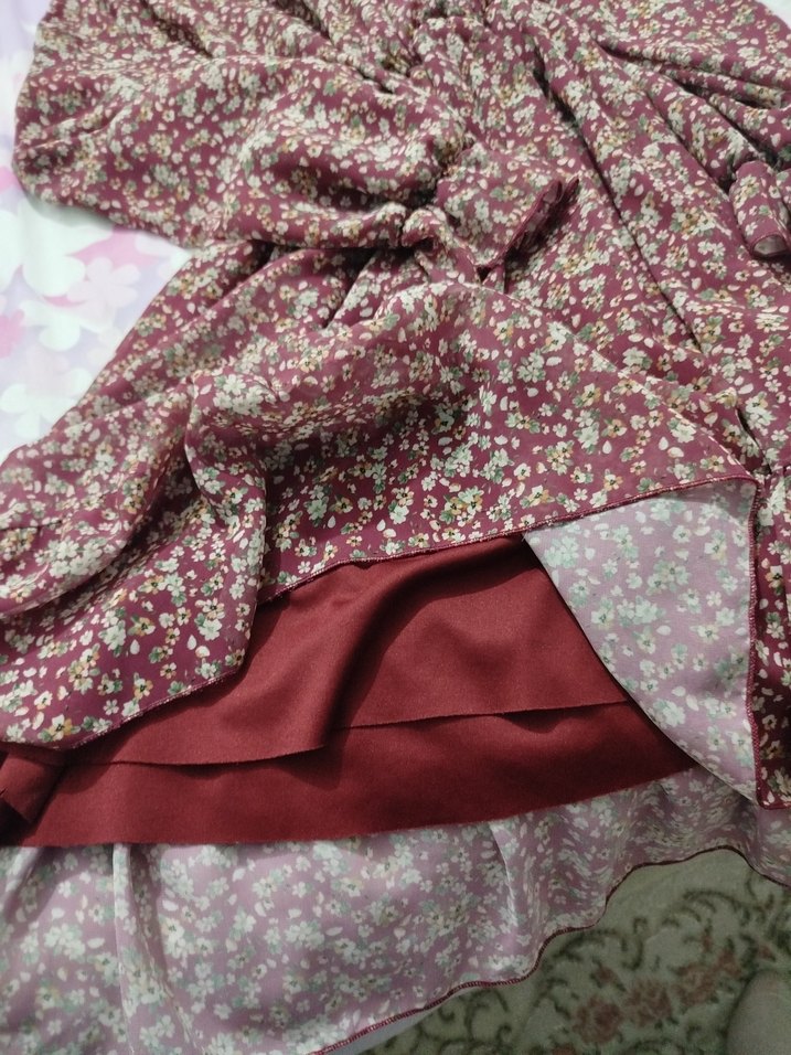 Bordo Çiçekli Uzun Bohem Elbise - Görsel 3