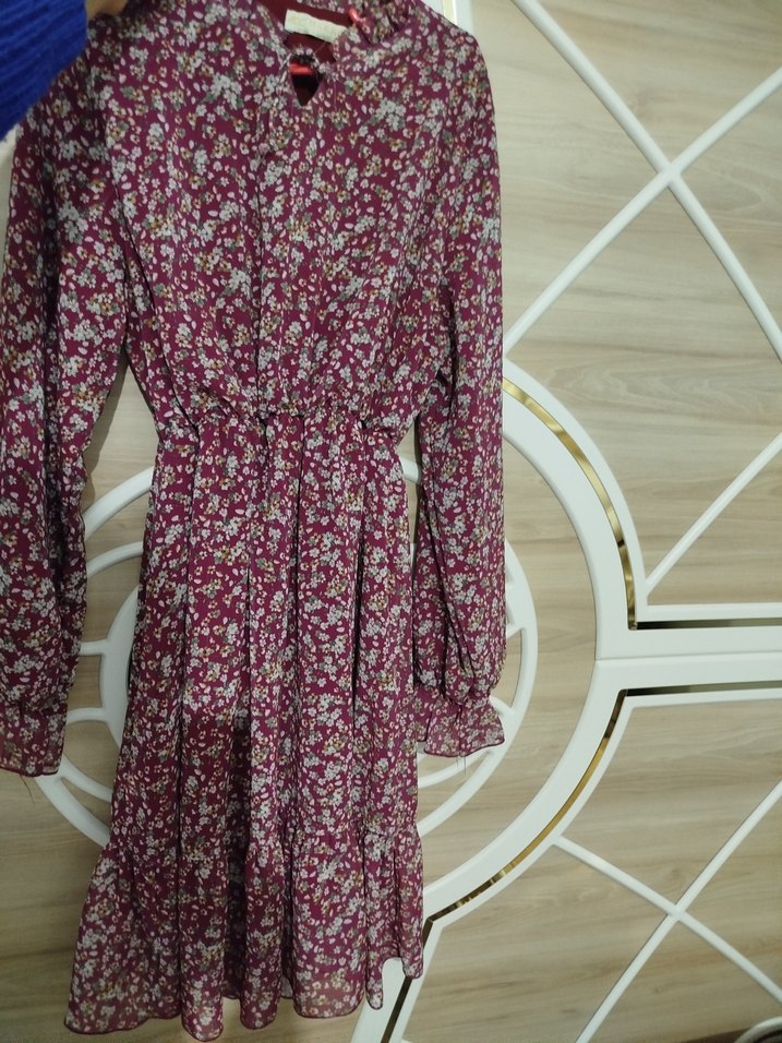 Bordo Çiçekli Uzun Bohem Elbise - Görsel 2