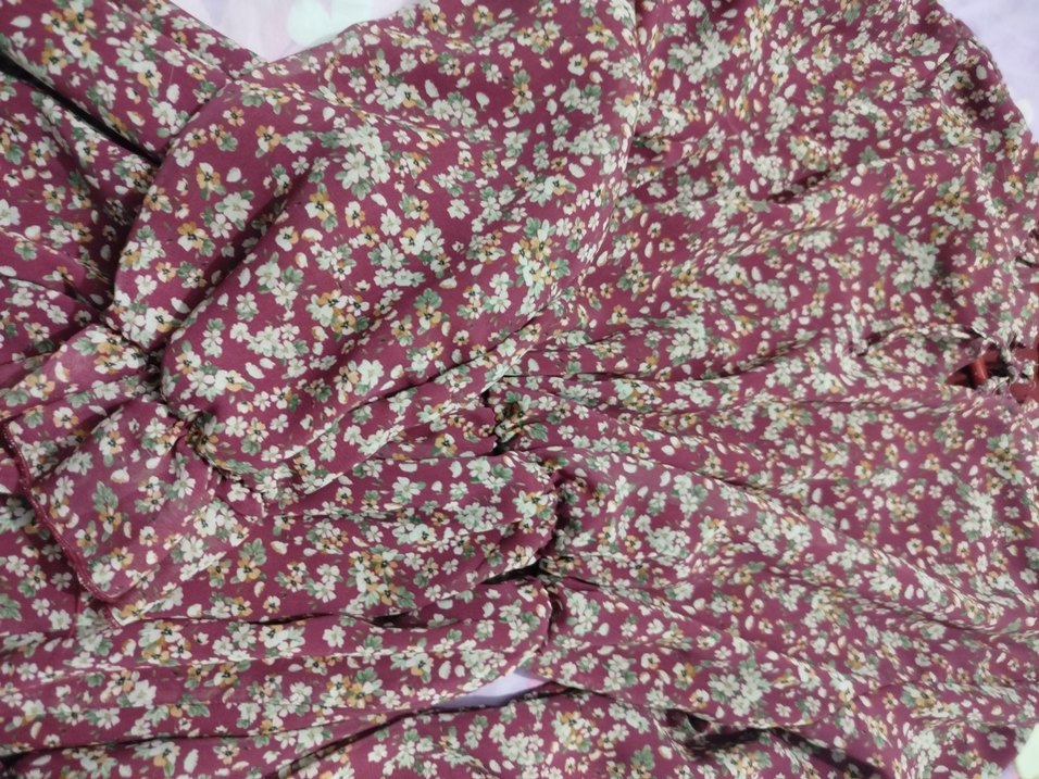 Bordo Çiçekli Uzun Bohem Elbise - Görsel 4