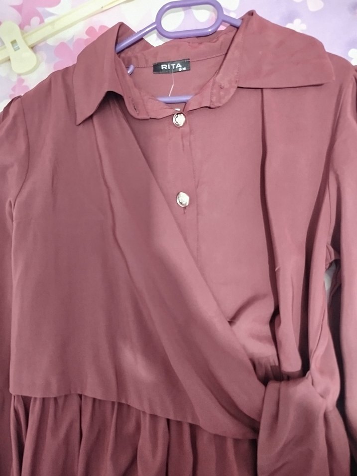 Bordo Uzun Kollu Salaş Kadın Elbise - Görsel 3