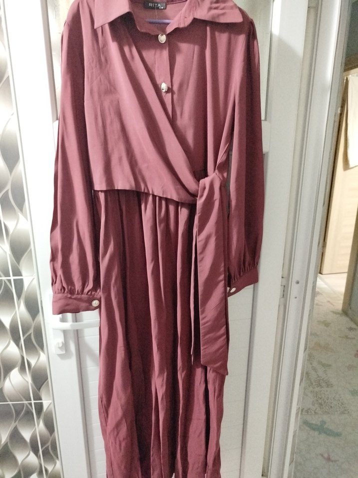 Bordo Uzun Kollu Salaş Kadın Elbise - Görsel 2