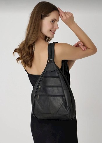 maymun modeli Deri Fermuarlı Kadın Sırt Çantası - Görsel 3