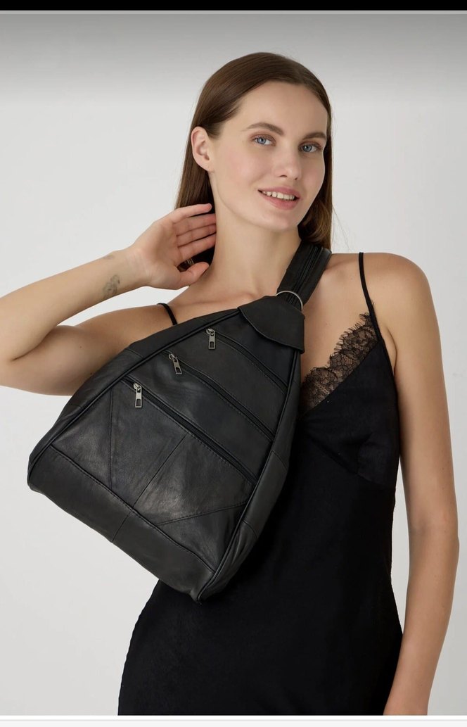 maymun modeli Deri Fermuarlı Kadın Sırt Çantası - Görsel 2