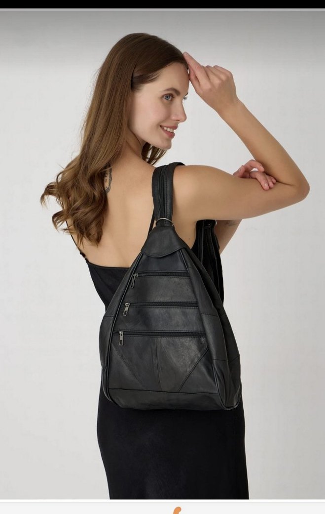 maymun modeli Deri Fermuarlı Kadın Sırt Çantası - Görsel 3