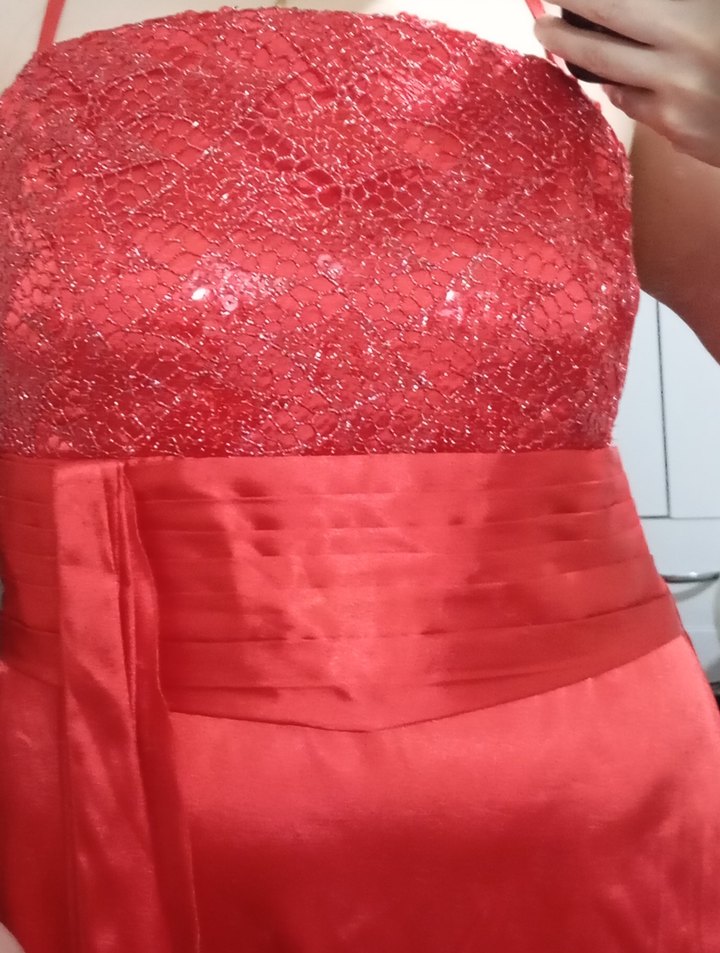 Kırmızı Uzun Drapeli Abiye Elbise - Görsel 4