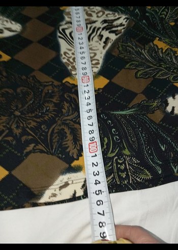 Kahverengi Desenli V Yaka Uzun Bohem Elbise - Görsel 3