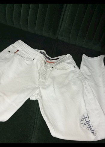 Nakışlı Beyaz  erkek jean - Görsel 4