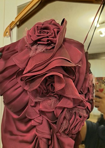 Bordo Drapeli Uzun Abiye Elbise - Görsel 2