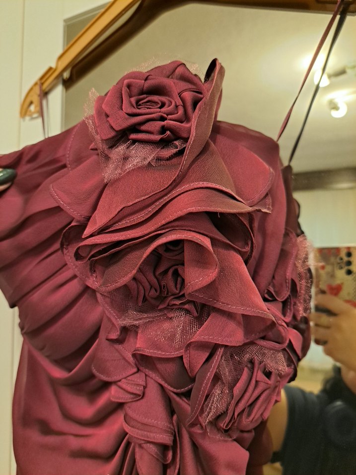 Bordo Drapeli Uzun Abiye Elbise - Görsel 2