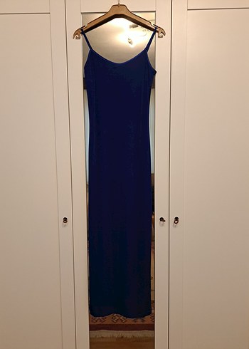 Uzun Lacivert Drapeli Kadın Abiye Elbise - Görsel 2