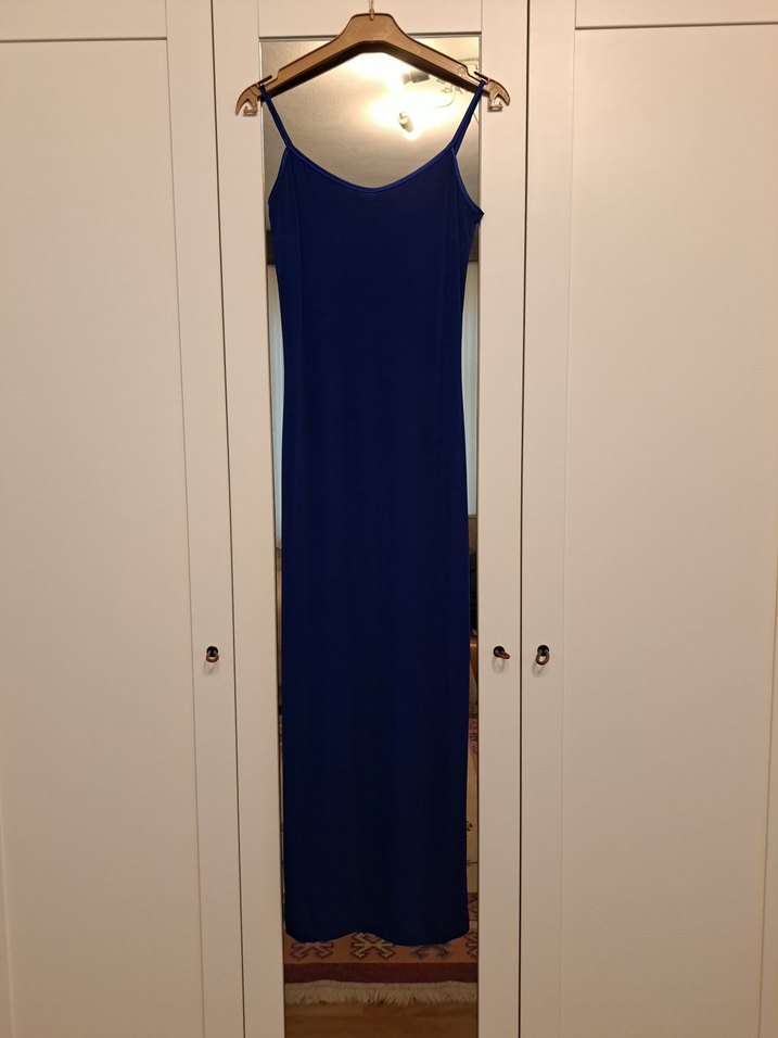 Uzun Lacivert Drapeli Kadın Abiye Elbise - Görsel 2