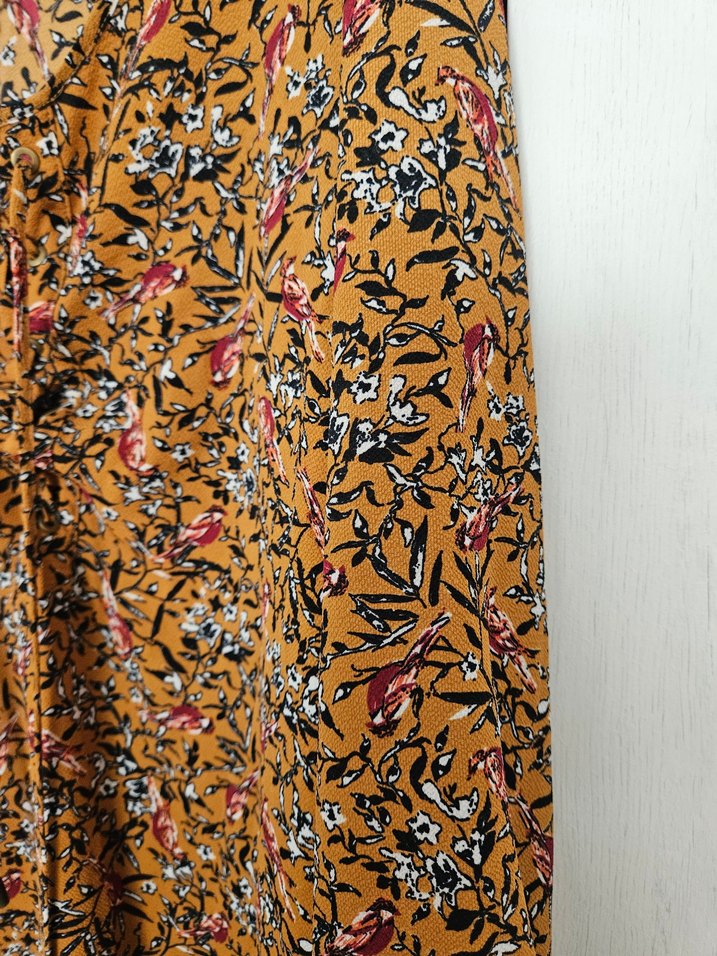 Bohem Uzun Kollu Düğmeli V Yaka Elbise - Görsel 3