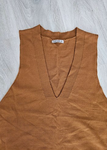 Kadın Kahverengi Süet V Yaka Süveter - Görsel 2