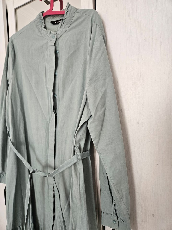 Açık yeşil Uzun  Elbise, Kemerli, Bol Kesim - Görsel 2