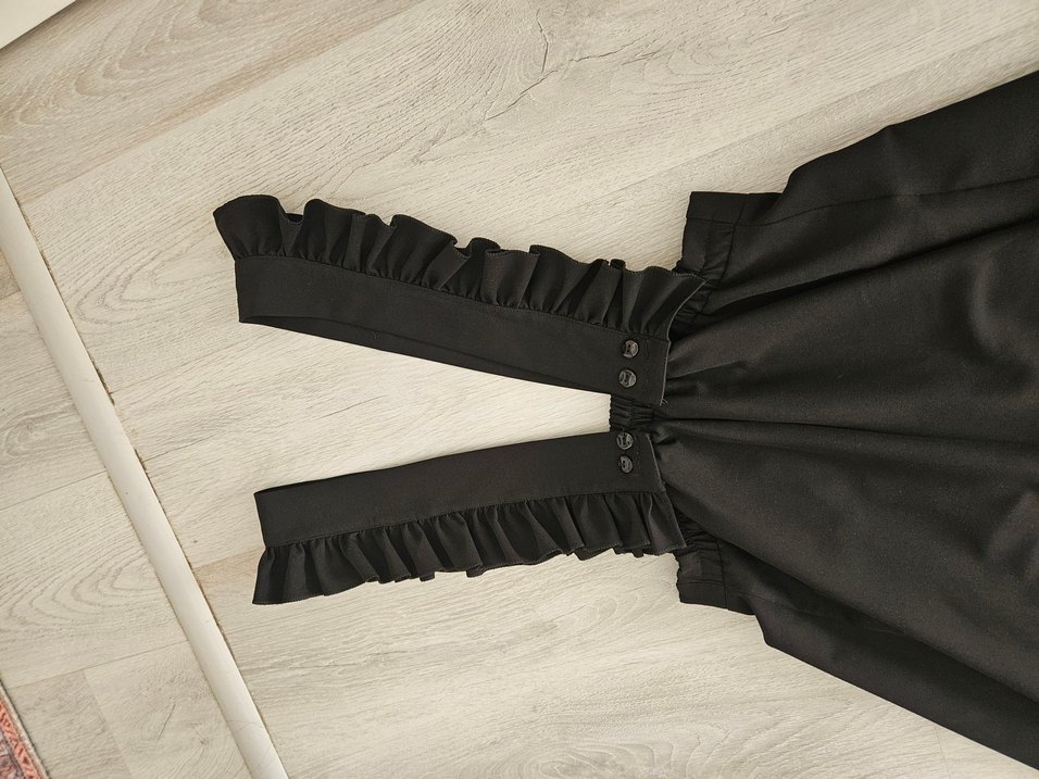 Siyah Uzun Fırfırlı Askılı Elbise - Görsel 2