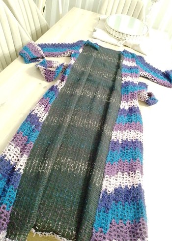 Renkli Bohem Örgü Elbise - Görsel 2