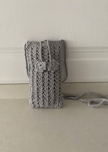 Gri Örgü Kadın Çapraz telefonluk - Görsel 2