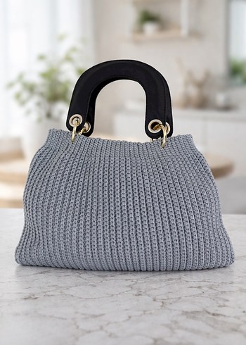 Gri Örgü Kadın Çanta - Görsel 2
