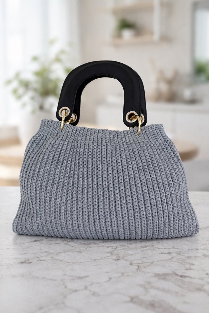 Gri Örgü Kadın Çanta - Görsel 2