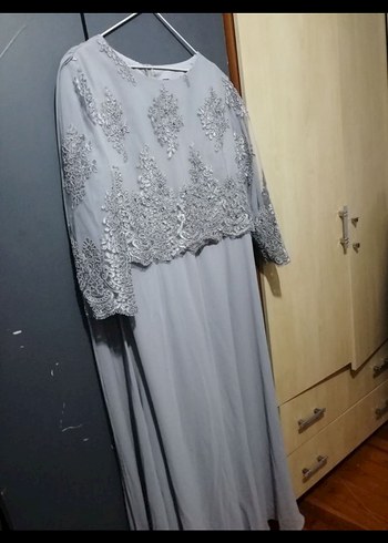 Gri Nakışlı Uzun Kollu Uzun Elbise - Görsel 6