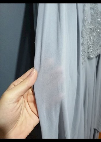 Gri Nakışlı Uzun Kollu Uzun Elbise - Görsel 2