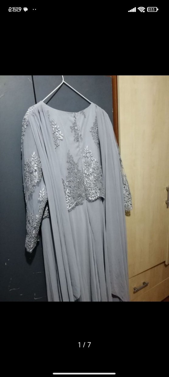 Gri Nakışlı Uzun Kollu Uzun Elbise - Görsel 4
