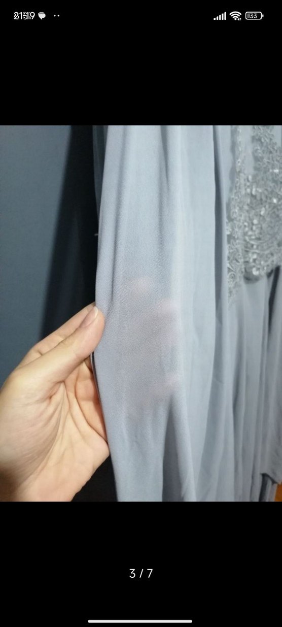 Gri Nakışlı Uzun Kollu Uzun Elbise - Görsel 2