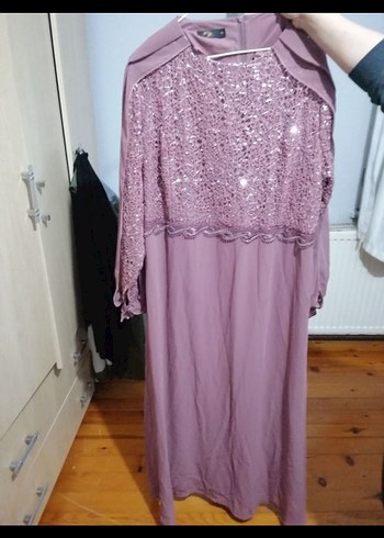 Uzun Kollu Mor Salaş Kadın Abiye Elbise - Görsel 6