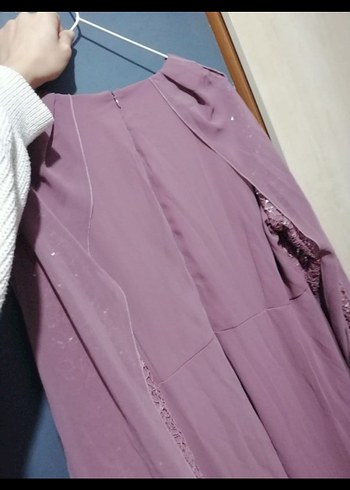 Uzun Kollu Mor Salaş Kadın Abiye Elbise - Görsel 3