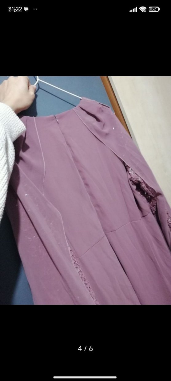 Uzun Kollu Mor Salaş Kadın Abiye Elbise - Görsel 3