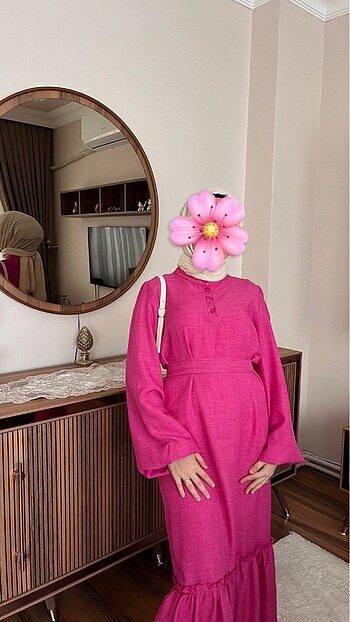 m Beden pembe Renk Pembe tesettür elbise