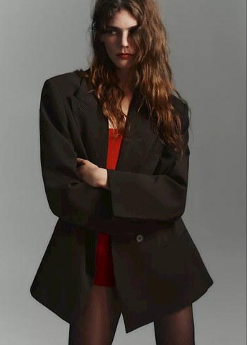 ZARA OVERSİZE KRUVAZE BLAZER CEKET - Görsel 4