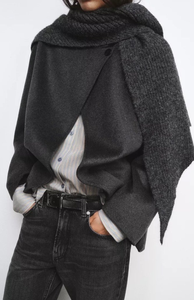 ZARA YÜN KARIŞIMLI EŞARP DETAYLI BLAZER - Görsel 5