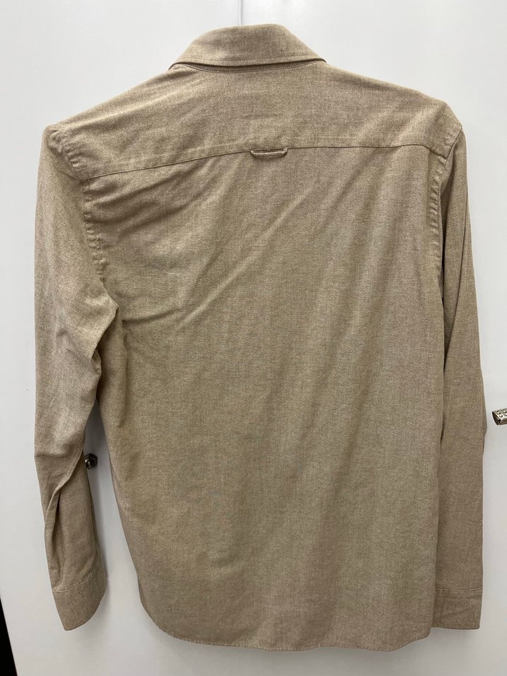 Bej Keten Erkek Gömlek, Düğmeli, Uzun Kollu - Görsel 2