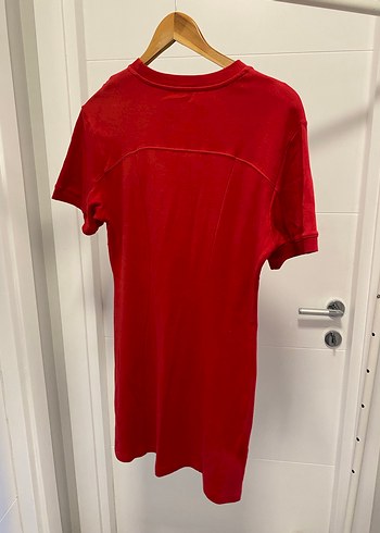 Kısa Kollu Kırmızı penye Mini Elbise - Görsel 2