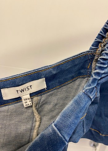 Mavi V Yaka Düğmeli Denim Mini Elbise - Görsel 3