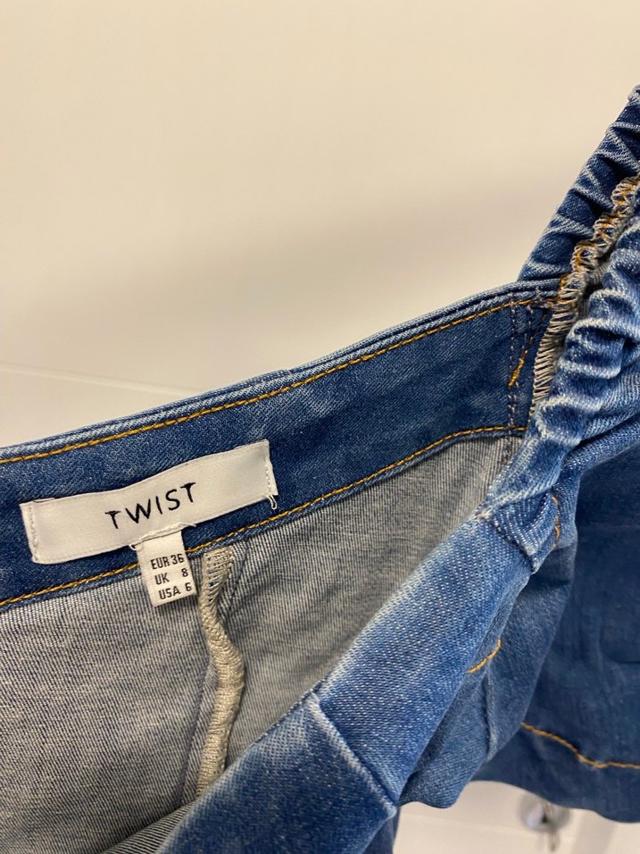 Mavi V Yaka Düğmeli Denim Mini Elbise - Görsel 3