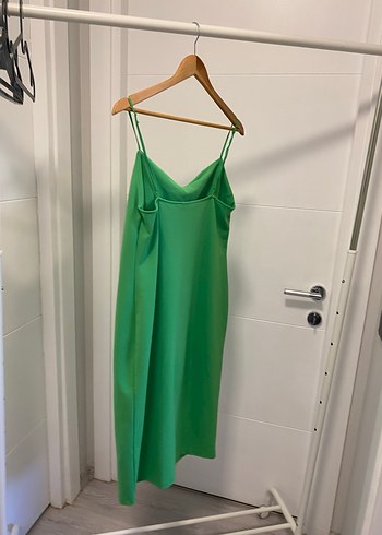 Yeşil Askılı Drapeli Midi Elbise - Görsel 2