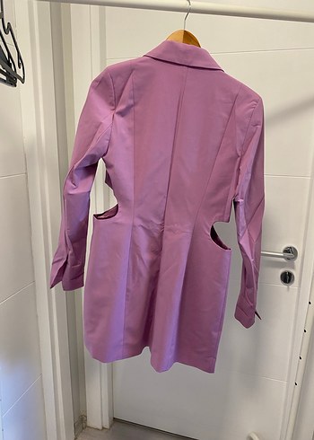 Düğmeli Uzun Mor Kadın blazer elbise - Görsel 2