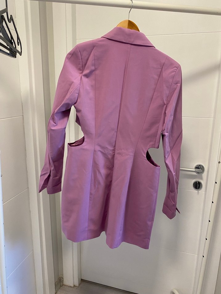 Düğmeli Uzun Mor Kadın blazer elbise - Görsel 2