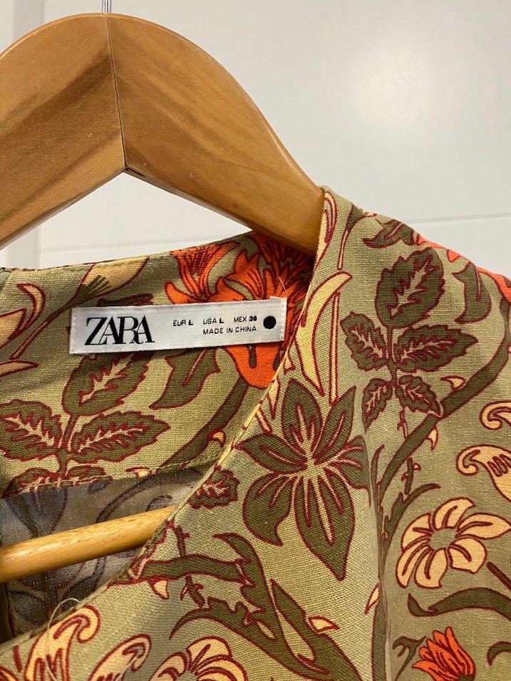 Çiçek Desenli Uzun Kollu mini keten elbise - Görsel 3