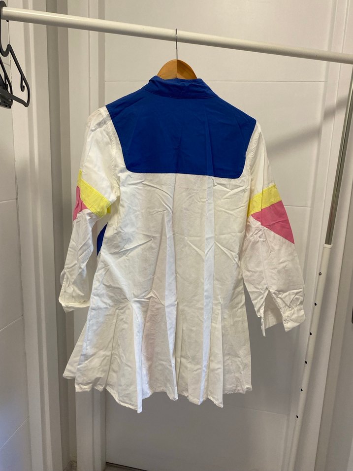 Renkli Düğmeli Uzun Kollu Mini Gömlek elbise - Görsel 2