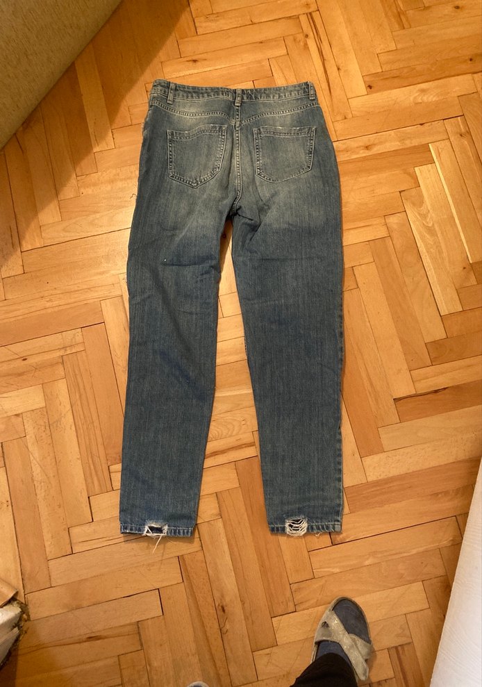 Kadın Mavi Bol Kesim Yırtık Kot Pantolon - Görsel 2