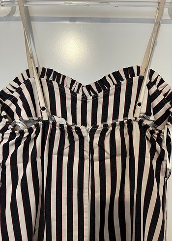 Çizgili Siyah Straplez Mini Elbise - Görsel 3