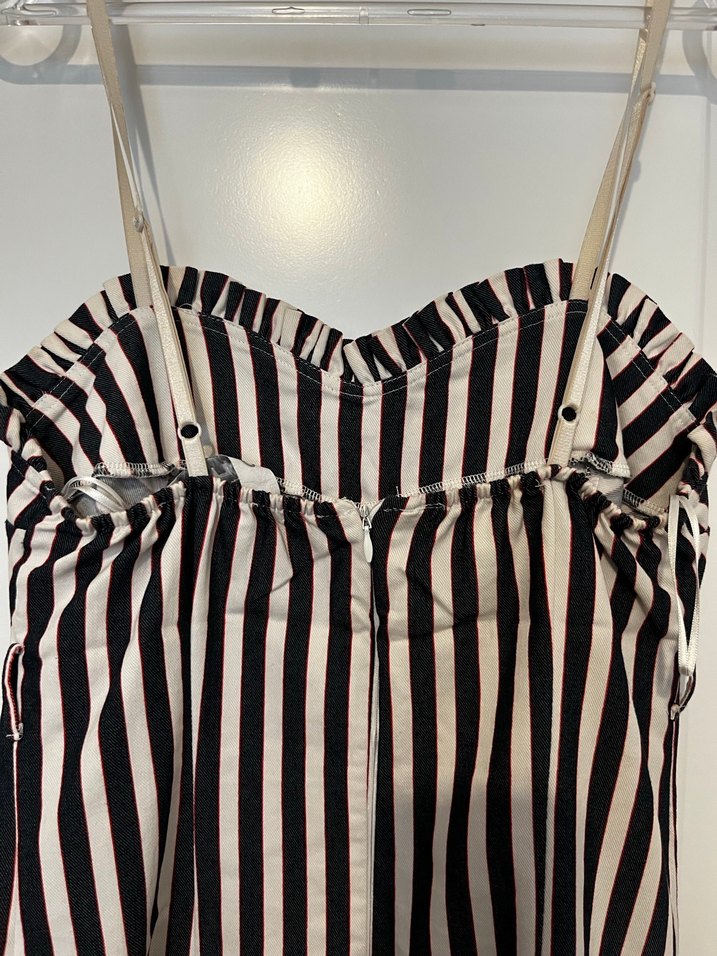 Çizgili Siyah Straplez Mini Elbise - Görsel 3